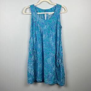 Vintage Blue water medium womens sleeveless dress with pockets